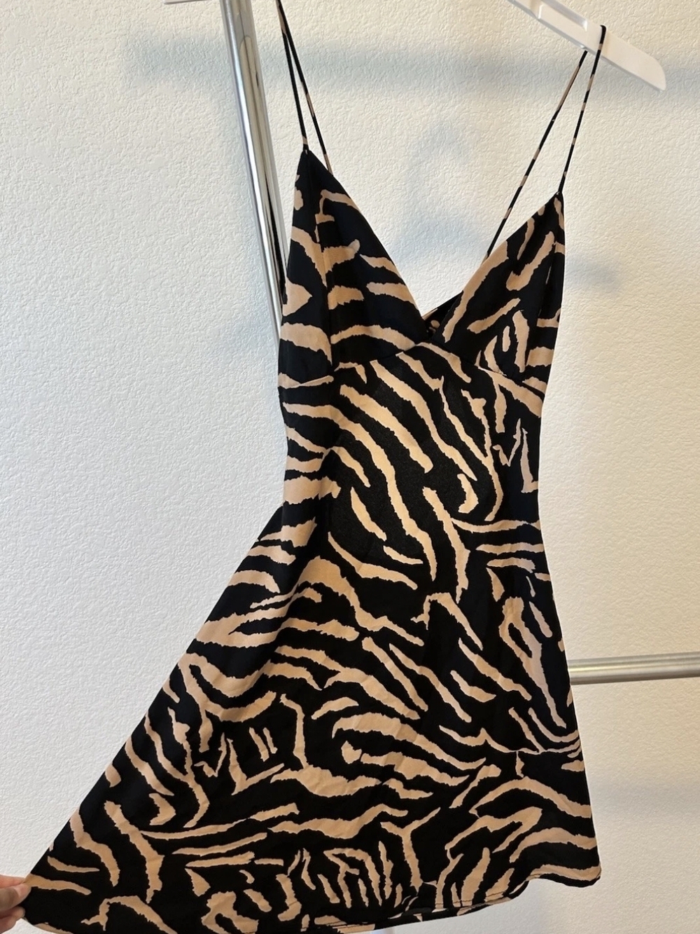 Backless Zebra Print Slip Dress - Black & Tan
